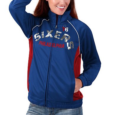 Women's G-III 4Her by Carl Banks Royal/Red Philadelphia 76ers Backfield Raglan Full-Zip Track Jacket