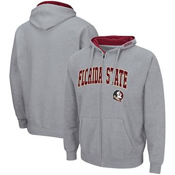 Men's Colosseum Heathered Gray Florida State Seminoles Arch & Logo 3.0 Full-Zip Hoodie