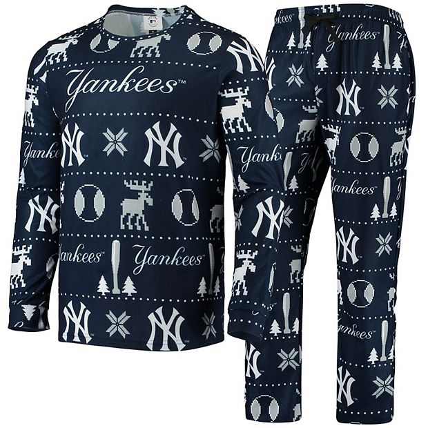 Infant Navy New York Yankees Holiday Long Sleeve T-Shirt and Pants Pajama  Set