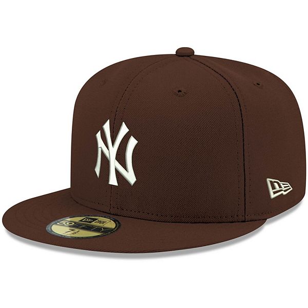 New Era 59FIFTY NY Yankees Brown Faux Leather Monogram Fitted Cap Hat Sz 8