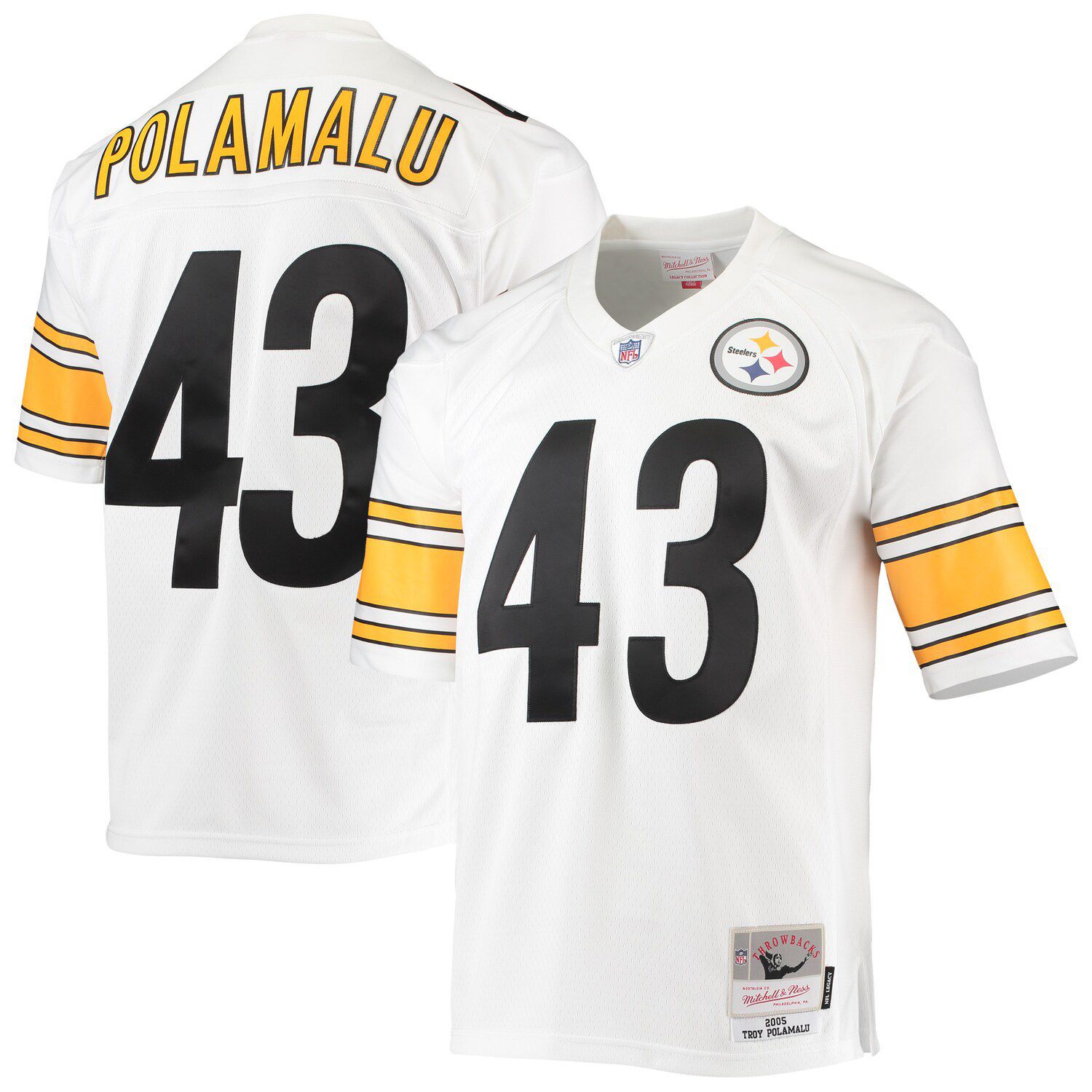 Men's Mitchell & Ness Troy Polamalu Black/Gold Pittsburgh Steelers Big Tall Split Legacy Retired Player Replica Jersey