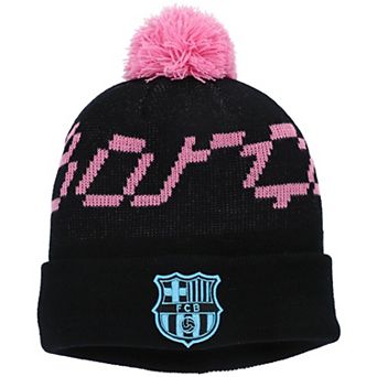 Men's Black Barcelona Pixel Neon Cuffed Knit Hat with Pom