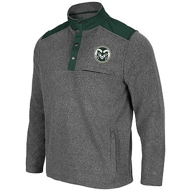 Men's Colosseum Heathered Charcoal/Green Colorado State Rams Huff Snap Pullover