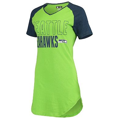 Women's Concepts Sport Neon Green/Heathered College Navy Seattle Seahawks Meter Raglan V-Neck Knit Nightshirt