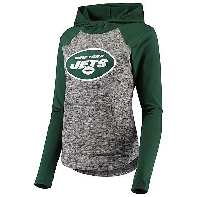 Women's G-III 4Her by Carl Banks Heathered Gray/Green New York Jets Championship Ring Raglan Pullover Hoodie