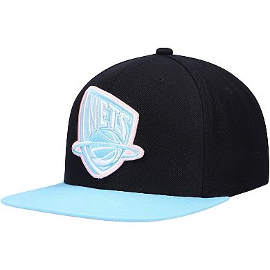 Men's Mitchell & Ness Black/Light Blue New Jersey Nets Pastel Snapback Hat