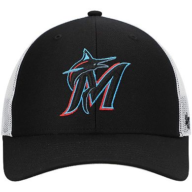 Men's '47 Black/White Miami Marlins Primary Logo Trucker Snapback Hat