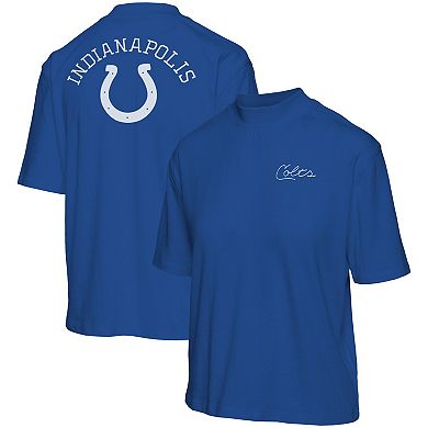 Women's Junk Food Royal Indianapolis Colts Half-Sleeve Mock Neck T-Shirt