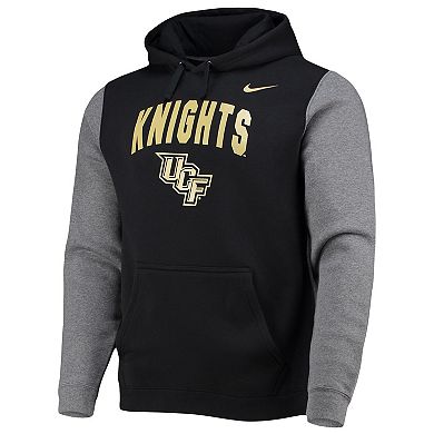 Men's Nike Black/Heathered Gray UCF Knights Club Fleece Colorblock Pullover Hoodie