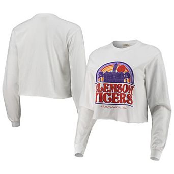 Women's White Clemson Tigers Retro Campus Crop Long Sleeve T-Shirt