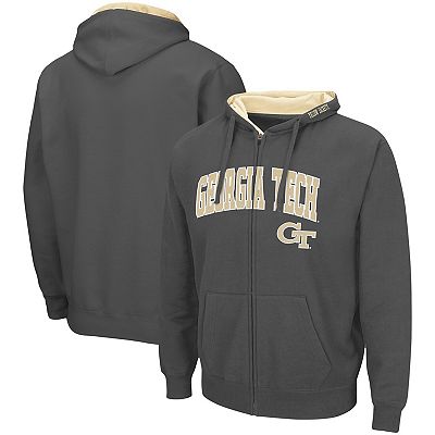 Men s Colosseum Charcoal Georgia Tech Yellow Jackets Arch Logo 3.0 Full Zip Hoodie