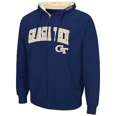 Men's Colosseum Navy Georgia Tech Yellow Jackets Arch & Logo 3.0 Full-Zip Hoodie