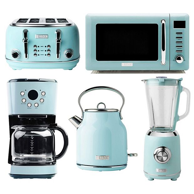 Haden Heritage Toaster, Kettle, Coffee Maker, Microwave, and Blender Set,  Blue