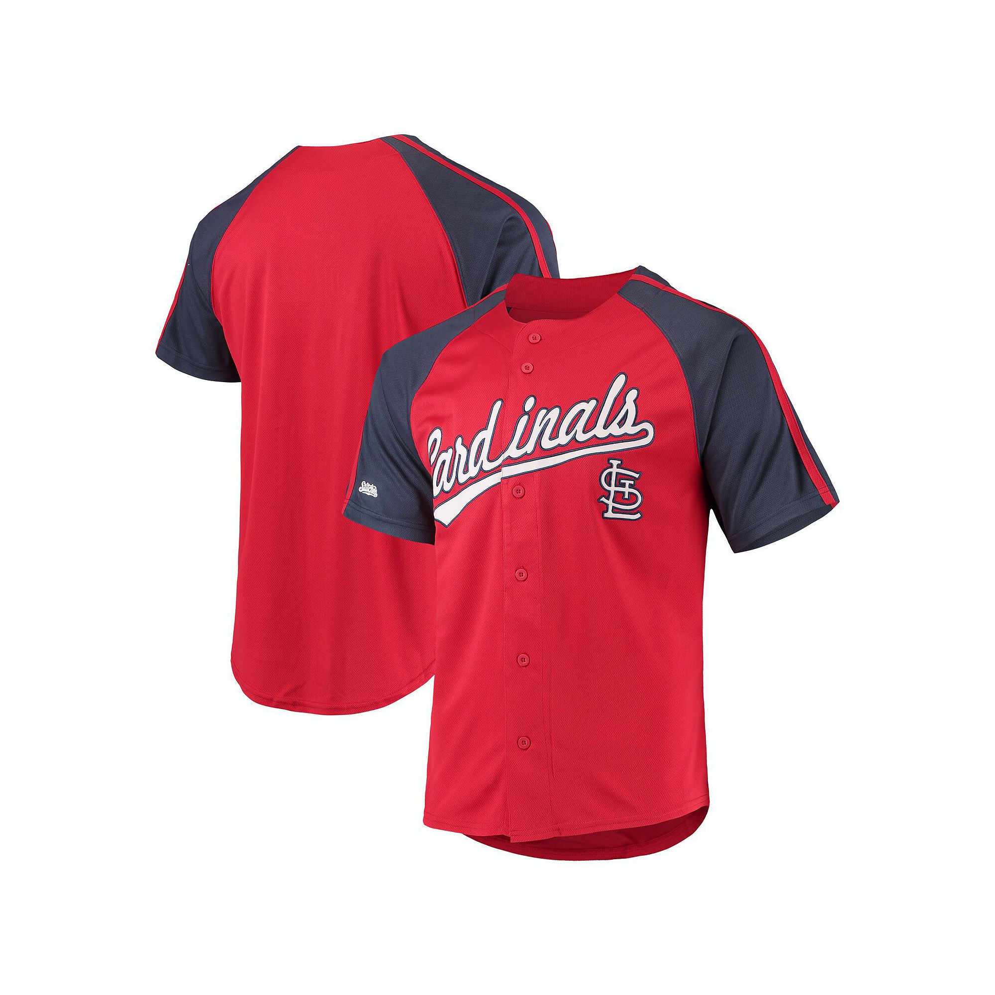 Mens Stitches Red St. Louis Cardinals Button-Down Raglan Replica Jersey, S