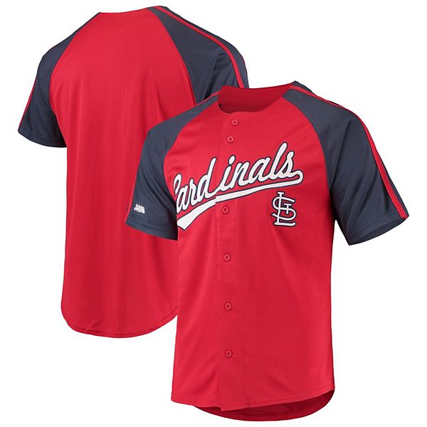 Men's Stitches Red St. Louis Cardinals Button-Down Raglan