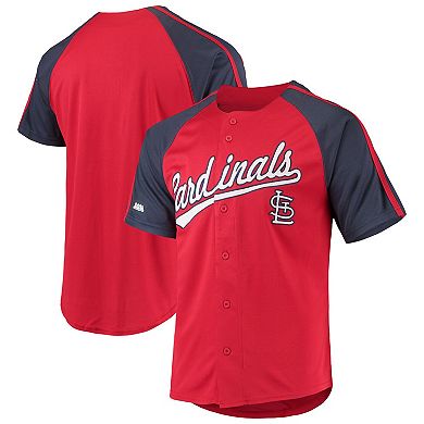 Men's Stitches Red St. Louis Cardinals Button-Down Raglan Replica Jersey