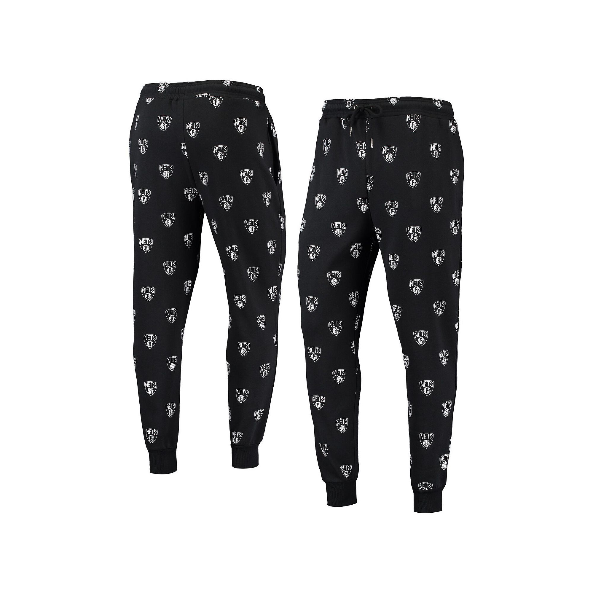 The Wild Collective Black Brooklyn Nets Allover Logo Jogger Pants, Mens, S
