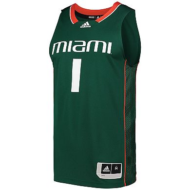 Men's adidas #1 Green Miami Hurricanes Swingman Basketball Jersey