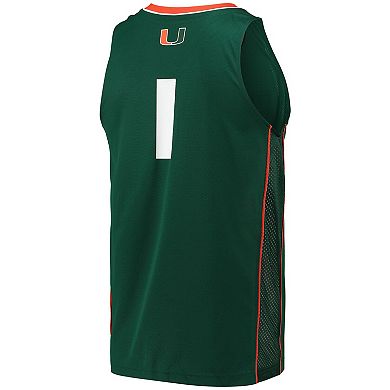 Men's adidas #1 Green Miami Hurricanes Swingman Basketball Jersey