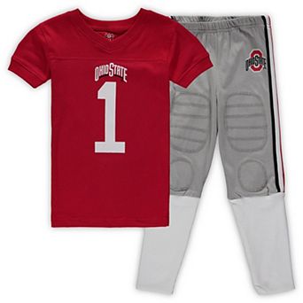 Preschool Wes & Willy Scarlet Ohio State Buckeyes Football V-Neck T-Shirt and Pants Sleep Set