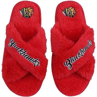 Women's FOCO Chicago Blackhawks Script Cross Slide Slippers