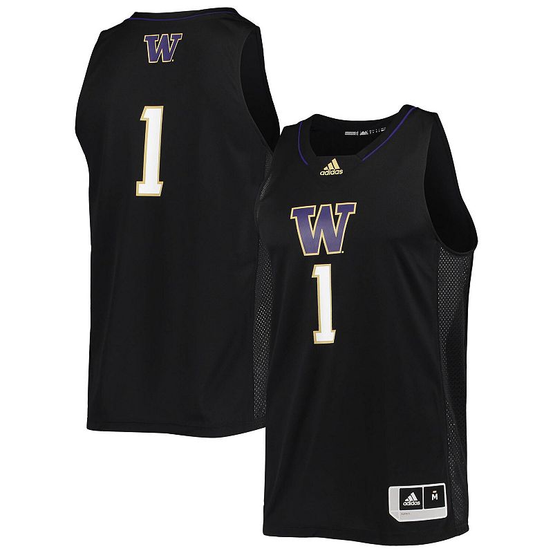Mens adidas #1 Black Washington Huskies Swingman Basketball Jersey, Size: 