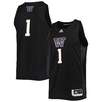 Men's adidas #1 Black Washington Huskies Swingman Basketball Jersey