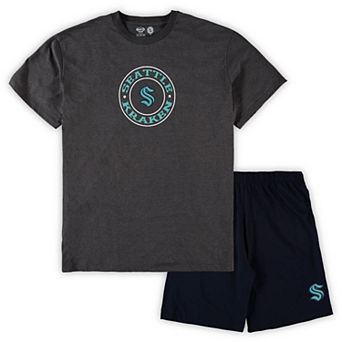 Men's Concepts Sport Deep Sea Blue/Heathered Charcoal Seattle Kraken Big & Tall T-Shirt & Shorts Sleep Set