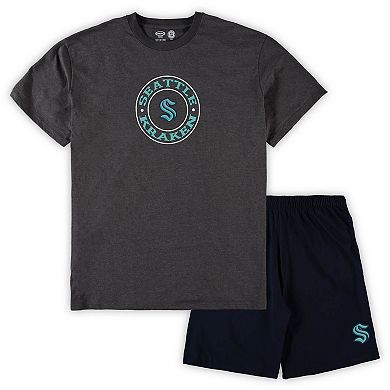 Men's Concepts Sport Deep Sea Blue/Heathered Charcoal Seattle Kraken Big & Tall T-Shirt & Shorts Sleep Set
