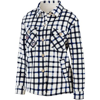 Women's WEAR by Erin Andrews Oatmeal Columbus Blue Jackets Plaid Button-Up Shirt Jacket