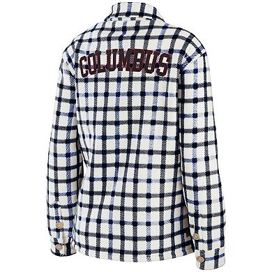 Women's WEAR by Erin Andrews Oatmeal Columbus Blue Jackets Plaid Button-Up Shirt Jacket