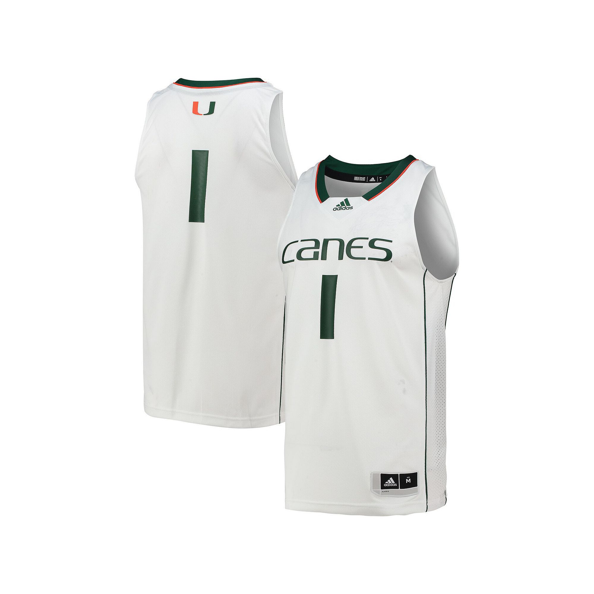 Mens adidas #1 White Miami Hurricanes Team Swingman Basketball Jersey, Siz