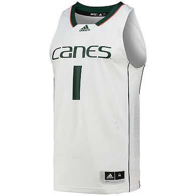 Men's adidas #1 White Miami Hurricanes Team Swingman Basketball Jersey