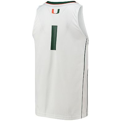 Men's adidas #1 White Miami Hurricanes Team Swingman Basketball Jersey