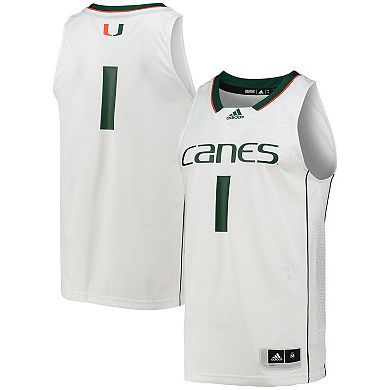 Men's adidas #1 White Miami Hurricanes Team Swingman Basketball Jersey