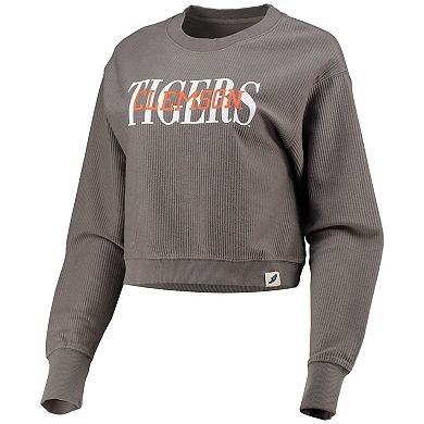 Women's League Collegiate Wear Graphite Clemson Tigers Classic Corded Timber Crop Pullover Sweatshirt