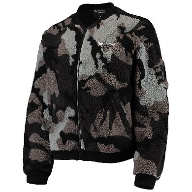 Women's The Wild Collective Black Chicago Bulls Camo Sherpa Full-Zip Bomber Jacket