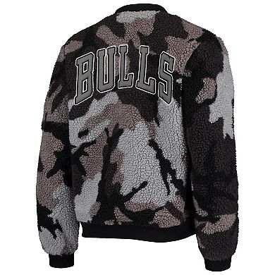 Women's The Wild Collective Black Chicago Bulls Camo Sherpa Full-Zip Bomber Jacket