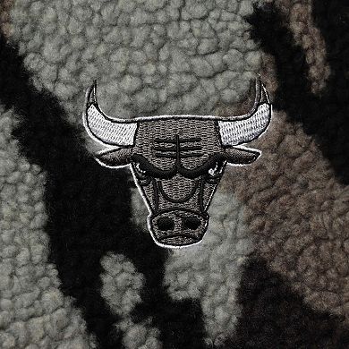 Women's The Wild Collective Black Chicago Bulls Camo Sherpa Full-Zip Bomber Jacket