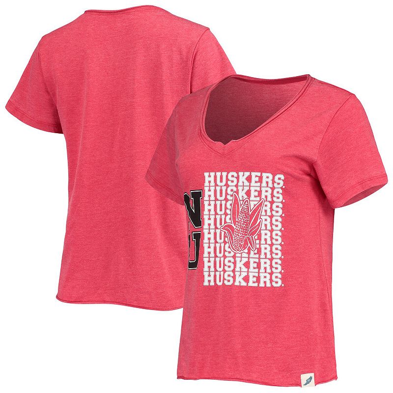 Unbranded Women's League Collegiate Wear Heathered Scarlet Nebraska Huskers Burnout Loose Fit V-Neck T-Shirt, Size: Small