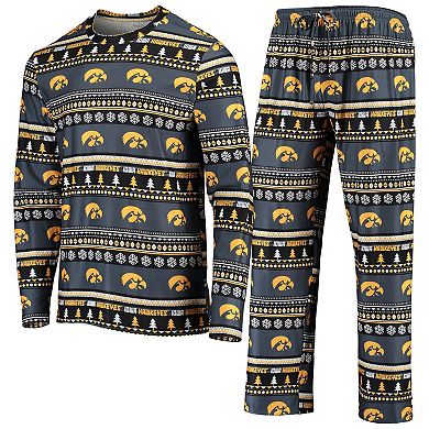 Men's Concepts Sport Black Iowa Hawkeyes Ugly Sweater Long Sleeve T-Shirt and Pants Sleep Set