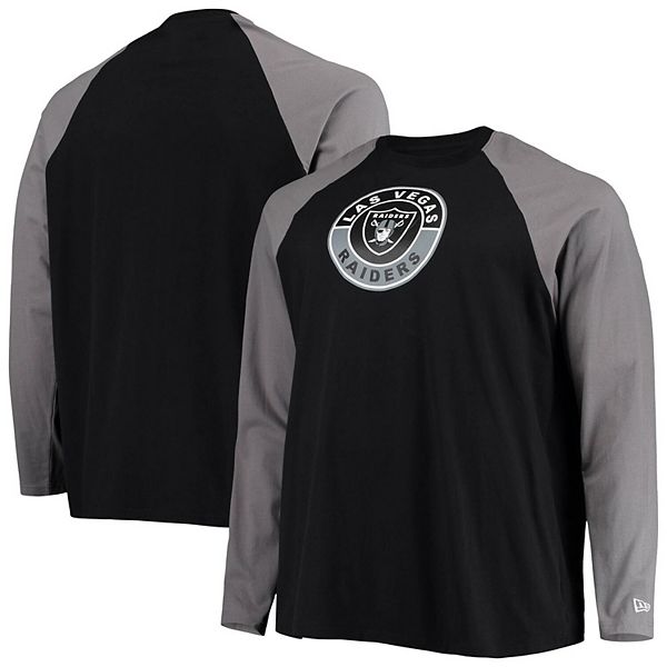 Men's New Era Black/Silver Las Vegas Raiders Big & Tall League Raglan Long  Sleeve T-Shirt