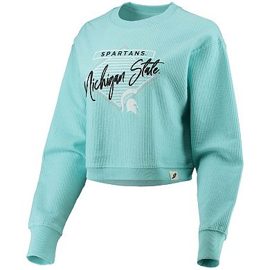 Women's League Collegiate Wear Light Blue Michigan State Spartans Corded Timber Crop Pullover Sweatshirt