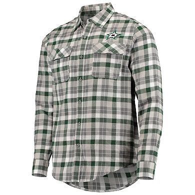 Men's Antigua Kelly Green/Gray Dallas Stars Ease Plaid Button-Up Long Sleeve Shirt