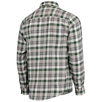 Men's Antigua Kelly Green/Gray Dallas Stars Ease Plaid Button-Up Long Sleeve Shirt