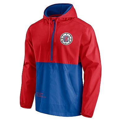 Men's Fanatics Branded Royal/Red LA Clippers Anorak Block Party Windbreaker Half-Zip Hoodie Jacket