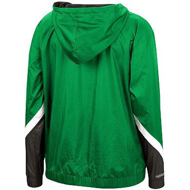 Women's Mitchell & Ness Green Milwaukee Bucks Half-Zip Windbreaker 2.0 Hoodie