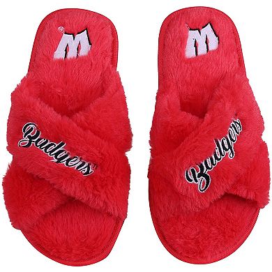 Women's FOCO Wisconsin Badgers Script Cross Slide Slippers