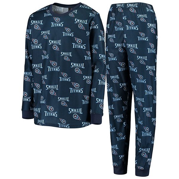 Tennessee Titans Youth Logo Allover Print Long Sleeve T-Shirt & Pants  Holiday Pajamas Sleep Set - Navy