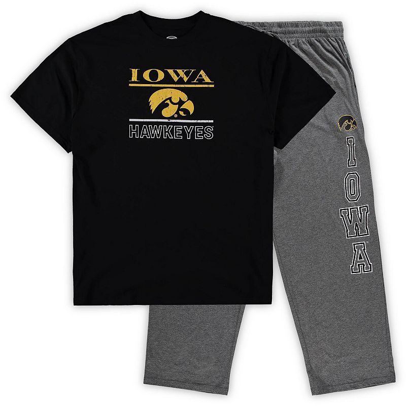 Mens Concepts Sport Black/Heathered Charcoal Iowa Hawkeyes Big & Tall T-Sh